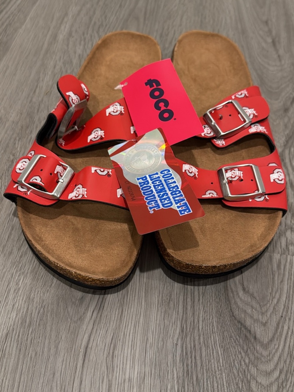 Foco Red Ohio State Buckle Women’s Sandals with Dual Straps New With Tags